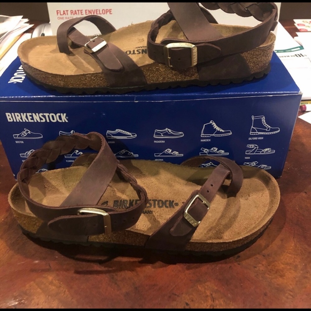 NEW Birkenstock Yara braided brown leather 8M / 39